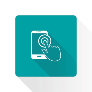 Dokunmatik ekran smartphone işareti simgesi. El işaretçi simgesi. Düz tasarım stili. Vektör Eps 10.