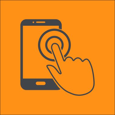 Dokunmatik ekran smartphone işareti simgesi. El işaretçi simgesi. Düz tasarım stili. Vektör Eps 10.