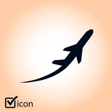 Uçak uçuş biletleri hava sinek seyahat kalkış siluet öğesi. Uçak sembolü. Seyahat etmek simge. Düz tasarım. EPS 10.