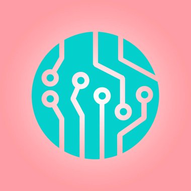 Devre kartı simgesi. Teknoloji düzeni kare simgesi. Düz tasarım stili.