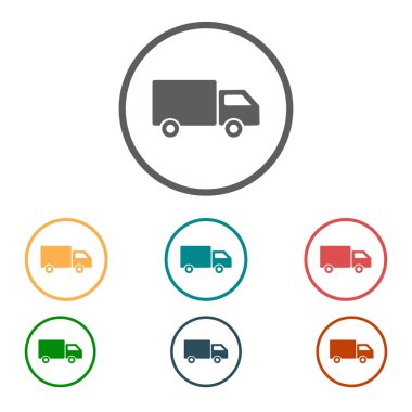 Teslimat kamyonu işareti simgesi. Kargo van sembolü. Sevk irsaliyelerini ve ücretsiz teslim. Düz stil. Vektör Eps 10.