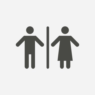 WC işareti simgesi. Tuvalet sembolü. Erkek ve kadın tuvalet. Düz tasarım. Kırmızı ve beyaz renkler.