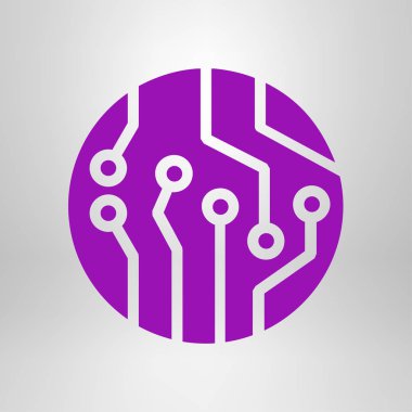 Devre kartı simgesi. Teknoloji düzeni kare simgesi. Düz tasarım stili.