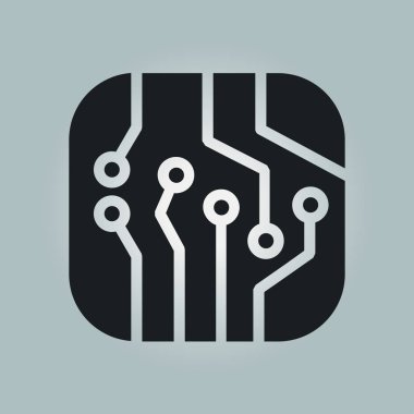 Devre kartı simgesi. Teknoloji düzeni kare simgesi. Düz tasarım stili.