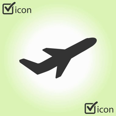 Uçak uçuş biletleri hava sinek seyahat kalkış siluet öğesi. Uçak sembolü. Seyahat etmek simge. Düz tasarım. EPS 10.