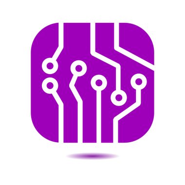 Devre kartı simgesi. Teknoloji düzeni kare simgesi. Düz tasarım stili.