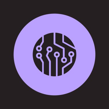 Devre kartı simgesi. Teknoloji düzeni kare simgesi. Düz tasarım stili.