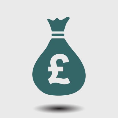 Para çantası simgesi. Lirası Gbp para birimi simgesi. Düz tasarım stili. EPS 10.