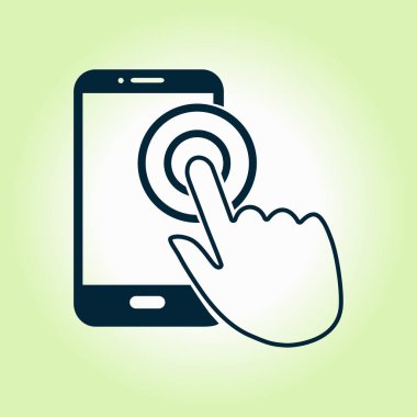 Dokunmatik ekran smartphone işareti simgesi. El işaretçi simgesi. Düz tasarım stili. Vektör Eps 10.