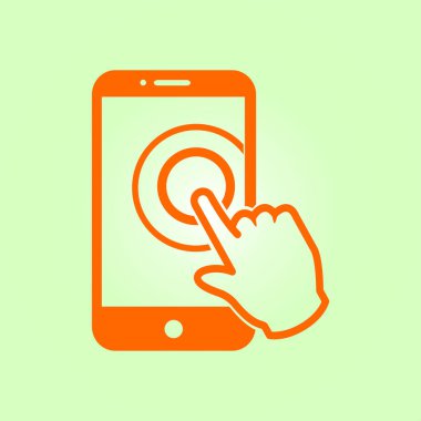 Dokunmatik ekran smartphone işareti simgesi. El işaretçi simgesi. Düz tasarım stili. Vektör Eps 10.