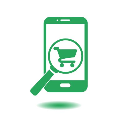 Cam shoping akıllı telefon arıyor. Shoping online simgesi.