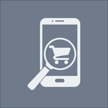 Cam shoping akıllı telefon arıyor. Shoping online simgesi.