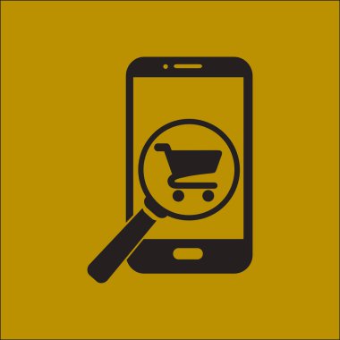 Cam shoping akıllı telefon arıyor. Shoping online simgesi.
