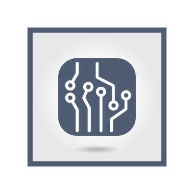 Devre kartı simgesi. Teknoloji düzeni kare simgesi. Düz tasarım stili.