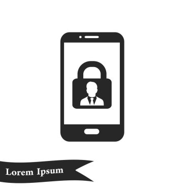 Internet güvenlik kavramı simgesi, kimlik ve koruma sembol telefon ekranında, vektör çizim 