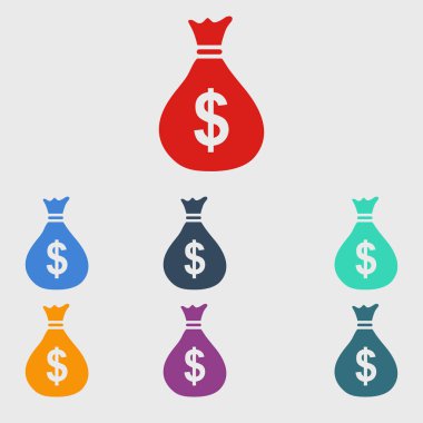 Para çantası ikonu. Dolar dolar para birimi sembolü. Düz tasarım tarzı. EPS 10.