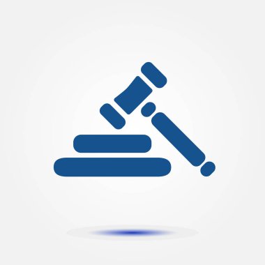 Açık artırma çekiç sembolü. Hukuk hakimi tokmak simgesi. Düz tasarım stili.