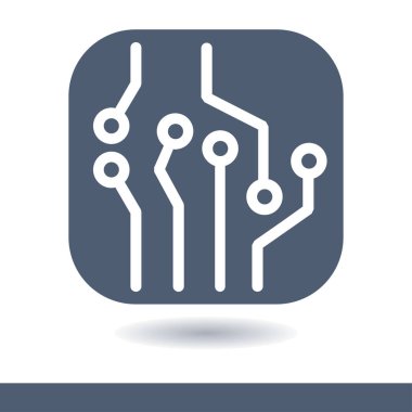 Devre kartı simgesi. Teknoloji düzeni kare simgesi. Düz tasarım stili.