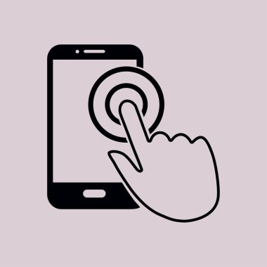 Dokunmatik ekran smartphone işareti simgesi. El işaretçi simgesi. Düz tasarım stili. Vektör Eps 10.