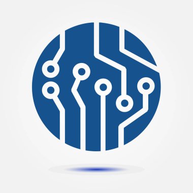 Devre kartı simgesi. Teknoloji düzeni kare simgesi. Düz tasarım stili.