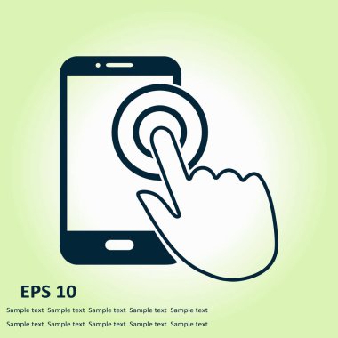 Dokunmatik ekran smartphone işareti simgesi. El işaretçi simgesi. Düz tasarım stili. Vektör Eps 10.