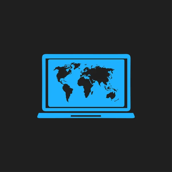 Laptop Och Världen Karta Illustration Världen Karta Geografi Symbol Platt — Stock vektor