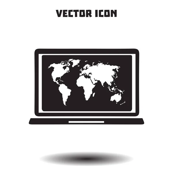 Computadora Portátil Mapa Del Mundo Ilustración Mapa Del Mundo Símbolo — Vector de stock