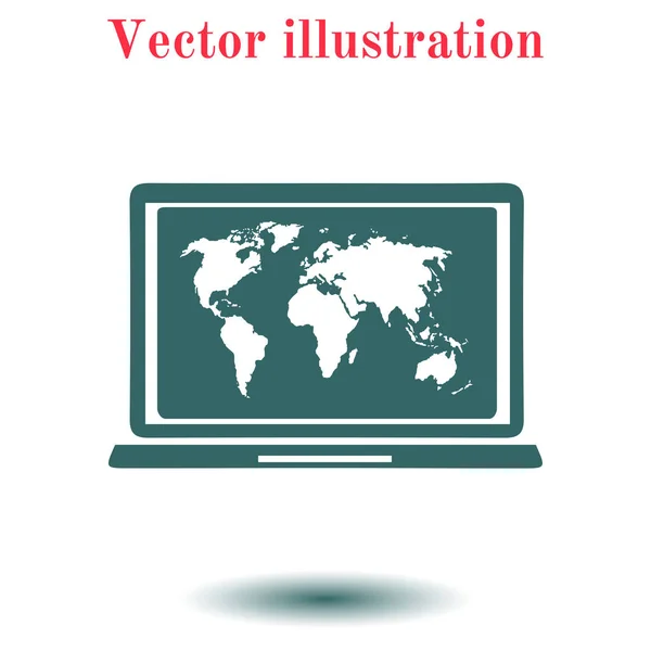 Laptop Und Illustration Der Weltkarte Weltkarte Geographie Symbol Flachen Design — Stockvektor