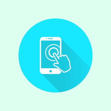 Dokunmatik ekran smartphone işareti simgesi. El işaretçi simgesi. Düz tasarım stili. Vektör Eps 10.