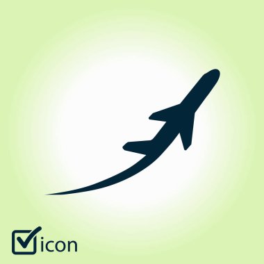 Uçak uçuş biletleri hava sinek seyahat kalkış siluet öğesi. Uçak sembolü. Seyahat etmek simge. Düz tasarım. EPS 10.