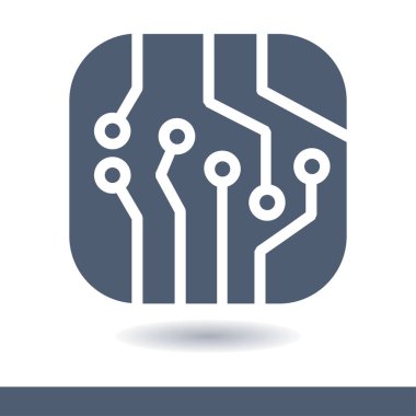 Devre kartı simgesi. Teknoloji düzeni kare simgesi. Düz tasarım stili.