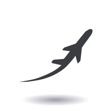 Uçak uçuş biletleri hava sinek seyahat kalkış siluet öğesi. Uçak sembolü. Seyahat etmek simge. Düz tasarım. EPS 10.