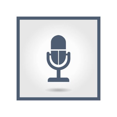 Mikrofon simgesi. Sözcü sembolü. Canlı müzik işareti. Düz tasarım tarzı. Vektör EPS 10.
