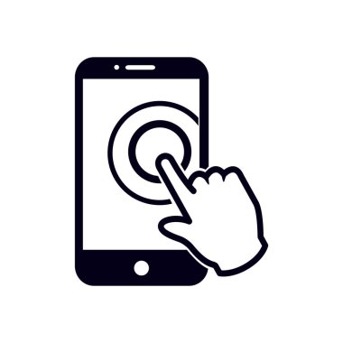 Dokunmatik ekran smartphone işareti simgesi. El işaretçi simgesi. Düz tasarım stili. Vektör Eps 10.