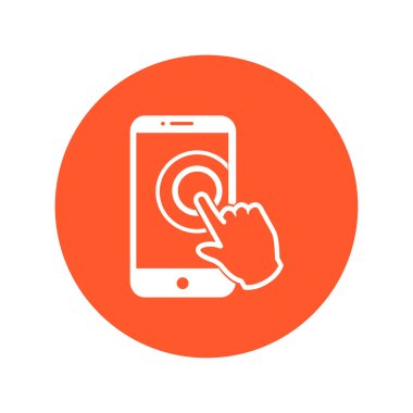 Dokunmatik ekran smartphone işareti simgesi. El işaretçi simgesi. Düz tasarım stili. Vektör Eps 10.