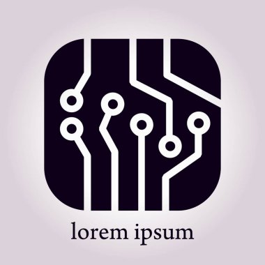 Devre kartı simgesi. Teknoloji düzeni kare simgesi. Düz tasarım stili.