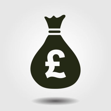 Para çantası simgesi. Lirası Gbp para birimi simgesi. Düz tasarım stili. EPS 10.