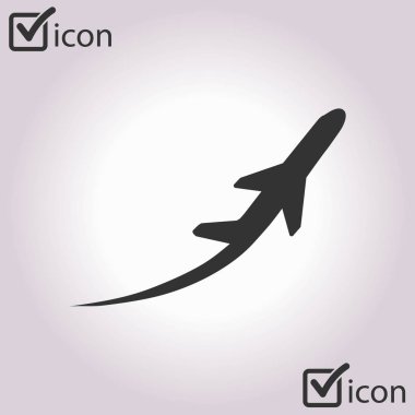 Uçak uçuş biletleri hava sinek seyahat kalkış siluet öğesi. Uçak sembolü. Seyahat etmek simge. Düz tasarım. EPS 10.