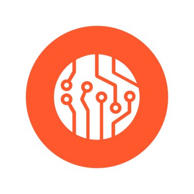 Devre kartı simgesi. Teknoloji düzeni kare simgesi. Düz tasarım stili.