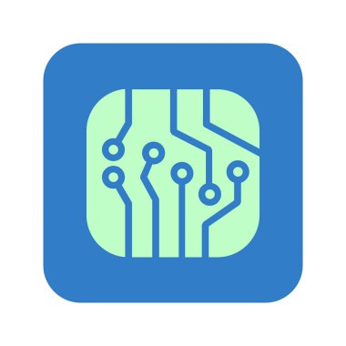 Devre kartı simgesi. Teknoloji düzeni kare simgesi. Düz tasarım stili.