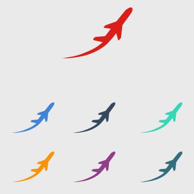 Uçak uçuş biletleri hava sinek seyahat kalkış siluet öğesi. Uçak sembolü. Seyahat etmek simge. Düz tasarım. EPS 10.