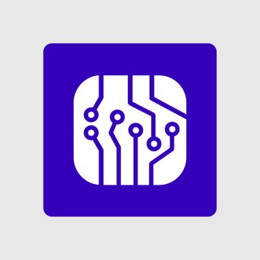 Devre kartı simgesi. Teknoloji düzeni kare simgesi. Düz tasarım stili.