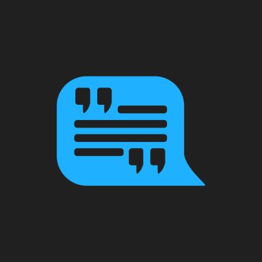 Simge alıntı. Tırnak işareti konuşma balonu sembol. Doğrudan nutuk işareti.