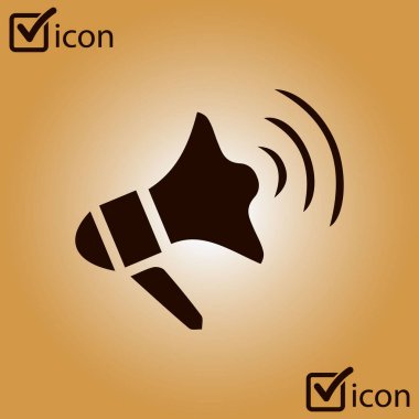 Yakında simge megafon. Hoparlör simgesi. Haberler ve acil reklamlar.