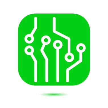 Devre kartı simgesi. Teknoloji düzeni kare simgesi. Düz tasarım stili.