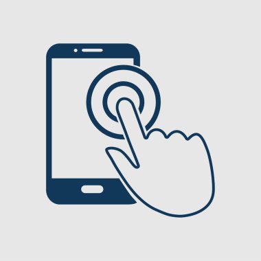 Dokunmatik ekran smartphone işareti simgesi. El işaretçi simgesi. Düz tasarım stili. Vektör Eps 10.