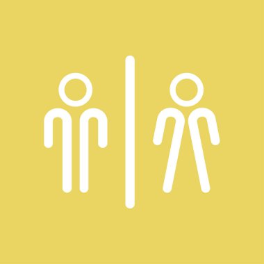 WC işareti simgesi. Tuvalet sembolü. Erkek ve kadın tuvalet. Düz tasarım. Kırmızı ve beyaz renkler.