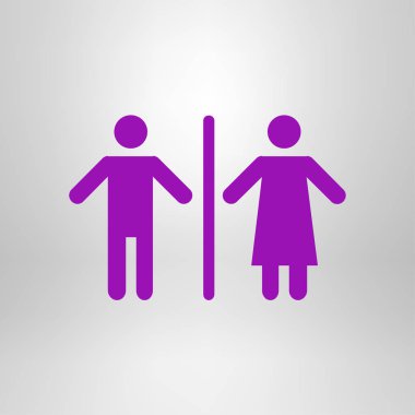 WC işareti simgesi. Tuvalet sembolü. Erkek ve kadın tuvalet. Düz tasarım. Kırmızı ve beyaz renkler.