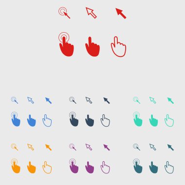 İmleç işaretçisini simgeler. Fare, el, ok. Basın tıklatın ve eylemler dokun. Düz stil. EPS 10 vektör çizim 