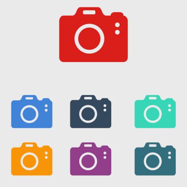 Fotoğraf makinesi simgesi. DSLR kamera simgesi. Dijital kamera. Düz tasarım biçimi. 